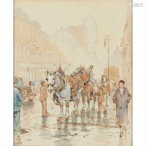 § ROBERT EADIE R.S.W. (SCOTTISH 1877-1954) TRACE HORSES