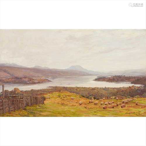 ALEXANDER BROWNLIE DOCHARTY (SCOTTISH 1862-1940) SHEEP PENS OVERLOOKING LOCH LOMOND