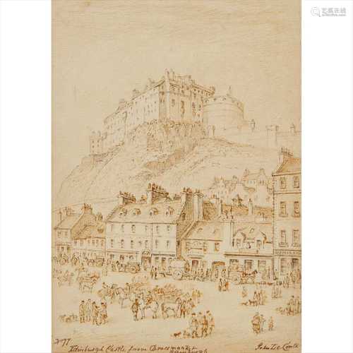 JOHN LE CONTE (SCOTTISH 1816-1877) EDINBURGH CASTLE FROM GRASSMARKET