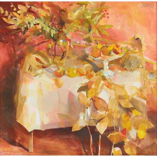 § HAZEL NAGL R.S.W., R.G.I. (SCOTTISH B.1953) AUTUMN STILL LIFE