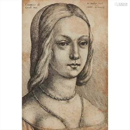 WENCESLAUS HOLLAR (BOHEMIAN 1607-1677) HEAD OF WOMAN, AFTER LORENZO DI CREDI, 1642