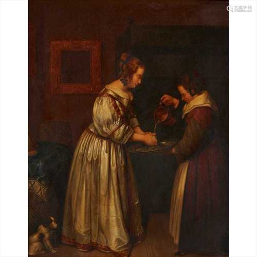 19TH CENTURY FOLLOWER OF GABRIEL METSU TO WASH ONE'S HANDS