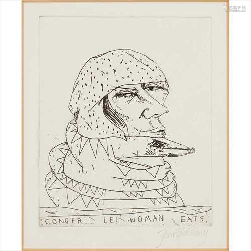 § JOHN BELLANY C.B.E., R.A. (SCOTTISH 1942-2013) CONGER EEL WOMAN EATS