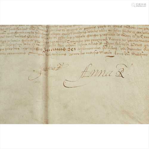 James I & VI of Scotland, England & Ireland, and Anne [of Denmark], Queen Document signed, with the