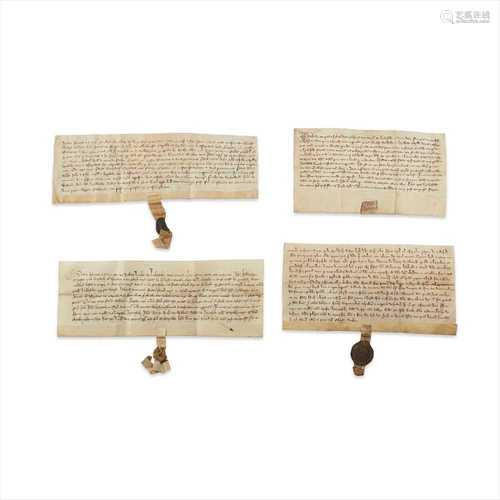 Lichfield, Staffordshire 4 early deeds dated 1292, 1332, 1361 & 1386, on vellum, comprising: