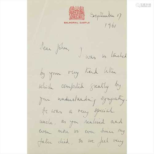 Margaret, Princess, Countess of Snowdon Autograph letter signed