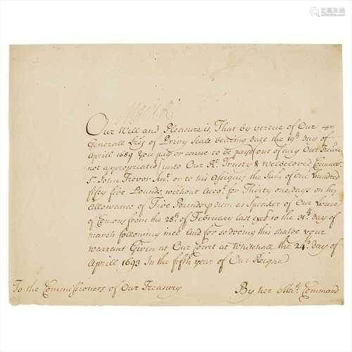 Mary II (1662-1694), Queen of England, Scotland & Ireland Document signed