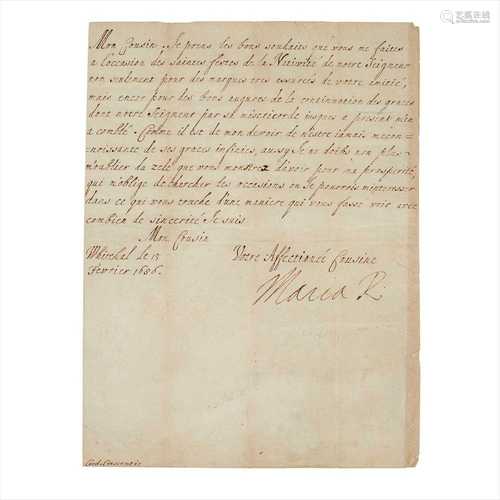 Mary of Modena, Queen of James II of England, 1658-1718 Letter signed 