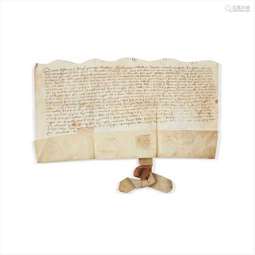 Somerset - Indenture agreement between William Drulkinyng, William Porant and Robert Dynt of land