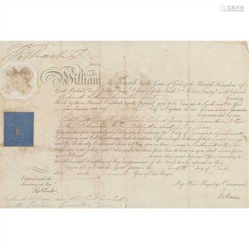 William IV, King of the United Kingdom, 1765-1837 Military Commission appointing Frederick William