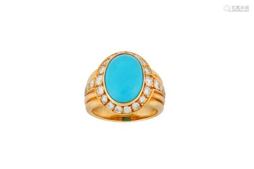 A turquoise and diamond cluster ring