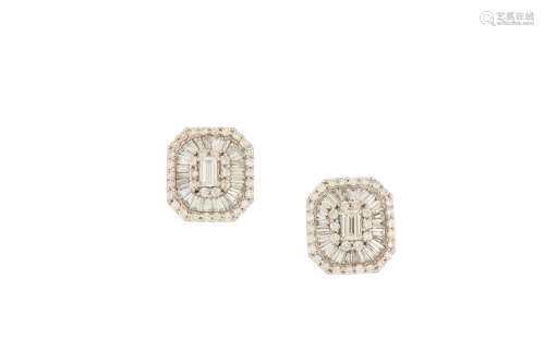 A pair of diamond cluster earrings