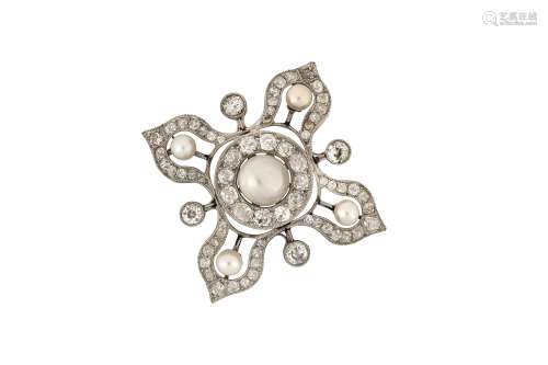 A pearl and diamond brooch