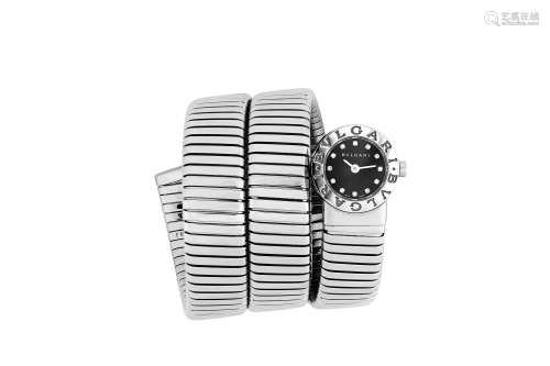 A stainless steel diamond-set 'Tubogas' quartz wristwatch, by Bulgari