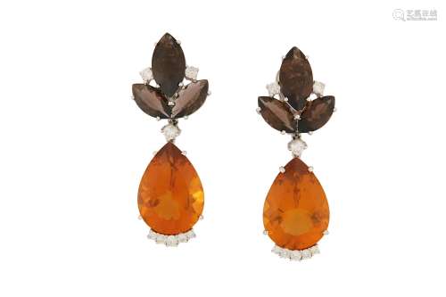 A pair of gem-set pendent earrings