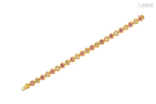 A diamond and pink sapphire line bracelet