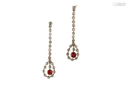 A pair of synthetic ruby and diamond earrings