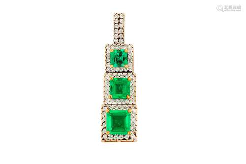 An emerald and diamond pendant