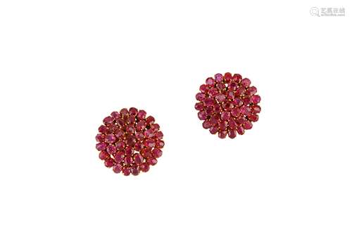 A pair of ruby cluster earrings