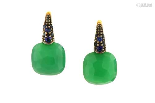 A pair of green chalcedony and sapphire 'Capri' earrings, by Pomellato