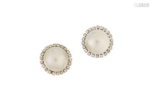 A pair of mabé pearl and diamond cluster earrings