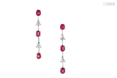 A pair of pink sapphire and diamond earrings