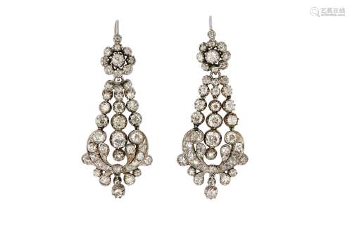 A pair of mid 19th century diamond pendent earrings