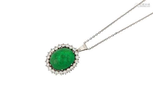 An emerald and diamond cluster pendant