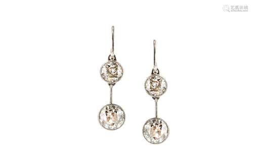 A pair of diamond pendent earrings