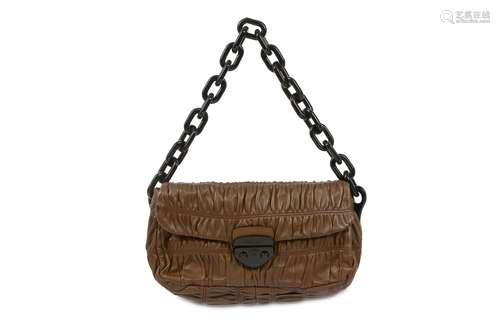 Prada Ruched 'Caffe' Brown Leather Chain Shoulder Bag