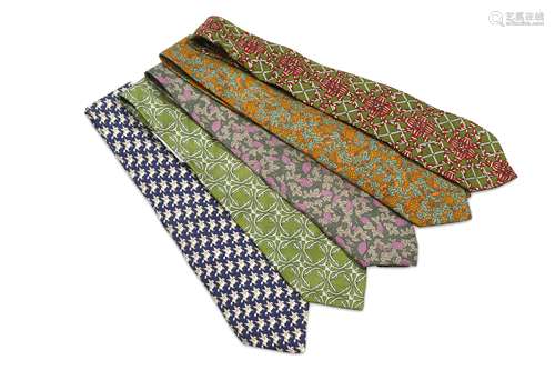 Five Hermes Silk Ties