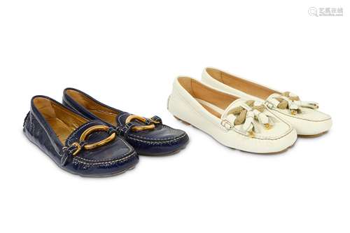 Two Pairs of Prada Loafers in Navy and Ivory - size 36.5 and 37