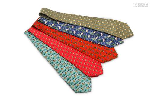 Five Hermes Silk Ties