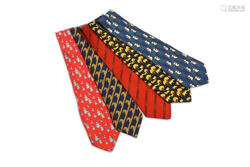 Five Hermes Silk Ties