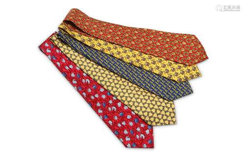 Five Hermes Silk Ties