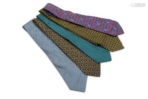 Five Hermes Silk Ties