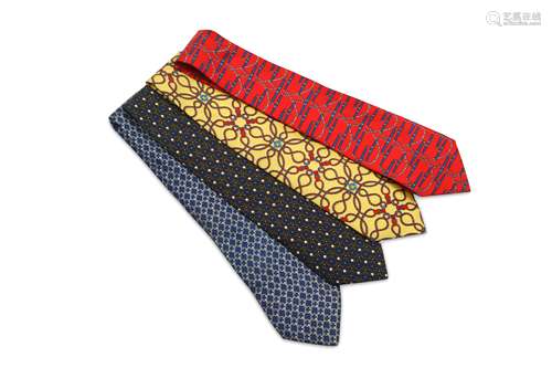 Four Hermes Silk Ties