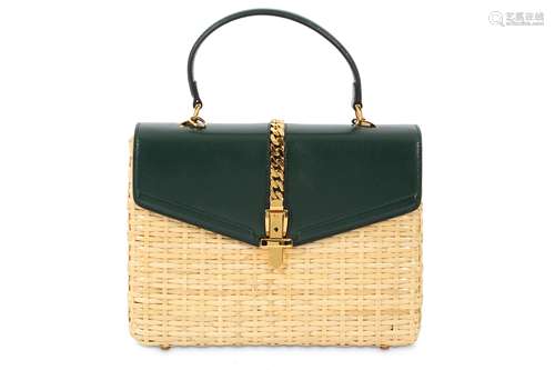 Gucci Sylvie Wicker and Leather Top Handle Bag