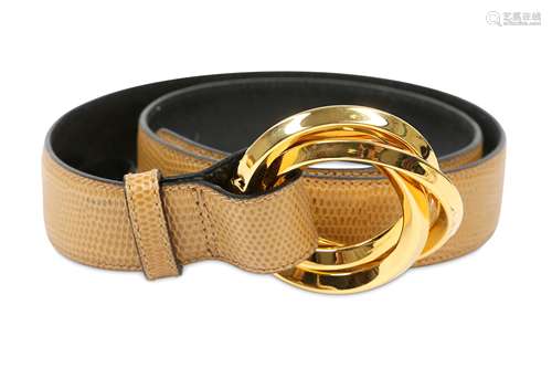 Salvatore Ferragamo Yellow Lizard Embossed Leather Belt