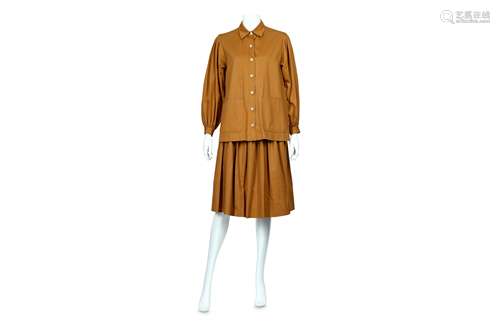 Yves Saint Laurent Tan Two Piece Cotton Jacket And Matching Skirt - size 36