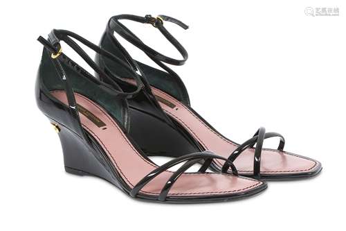 Louis Vuitton Black Patent Wedge Sandals - size 37