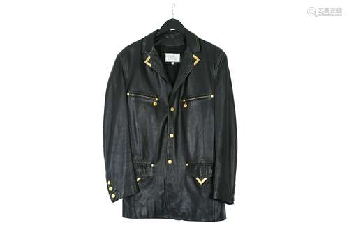 Versus Versace Men's Black Leather Coat - size 36/50