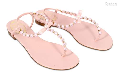 Rene Caovilla Pale Pink Pearl Crystal Trick Sandals - size 37.5