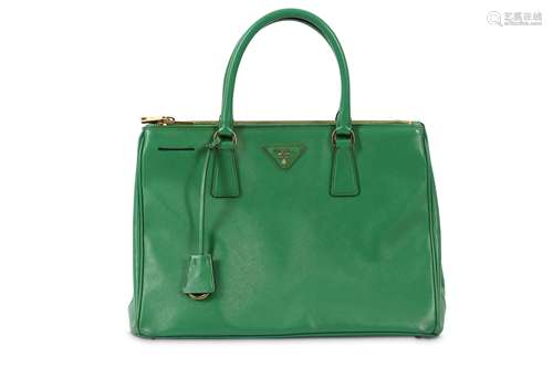 Prada Green Saffiano Double Zip Tote Bag