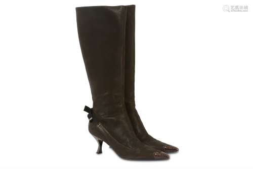 Prada Brown Leather Heeled Boots - size 37