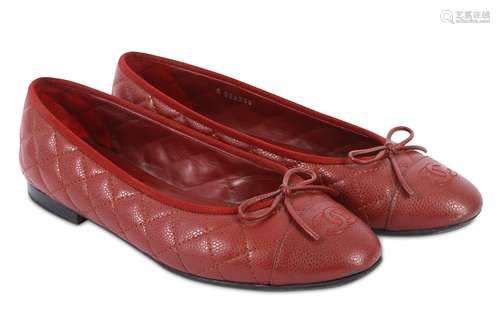 Chanel Red Caviar Ballerina Flats - size 41.5