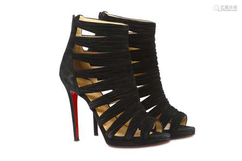 Christian Louboutin Black Suede Tinazata Cutout Ankle Boot - size 40.5