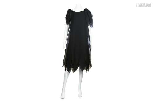 Marc Bohan for Haute Couture Christian Dior Black Silk Chiffon Dress