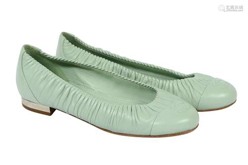 Chanel Mint Green Gathered Flat Pump - size 37.5