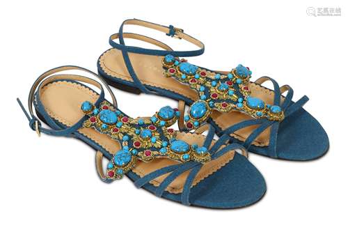 Charlotte Olympia Blue Gemstone Embellished Phoenix Sandals - size 37.5